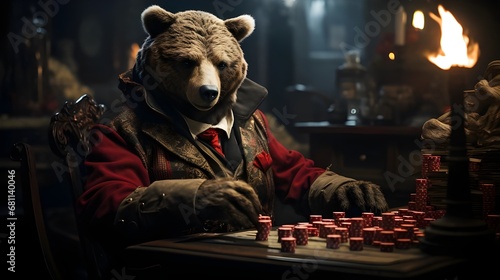 A Crypto bear in a red suit playing poker © Shahzil