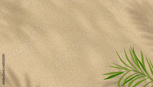Top view of palm leaf shadow on sand texture background.Vector illustration Flat lay Minimal tropical concept with Coconut branches leaves on brown colour with copy space for Holiday Summer backdrop