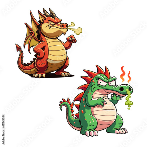 2 Stink Dragon Vector Cartoon Illustration Characters