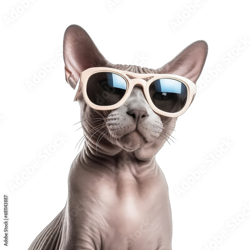Sphynx cat in sunglasses isolate on transparent background © chau