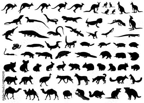 Fototapeta Naklejka Na Ścianę i Meble -  Australian animals. Set of animal silhouettes. Vector illustration.