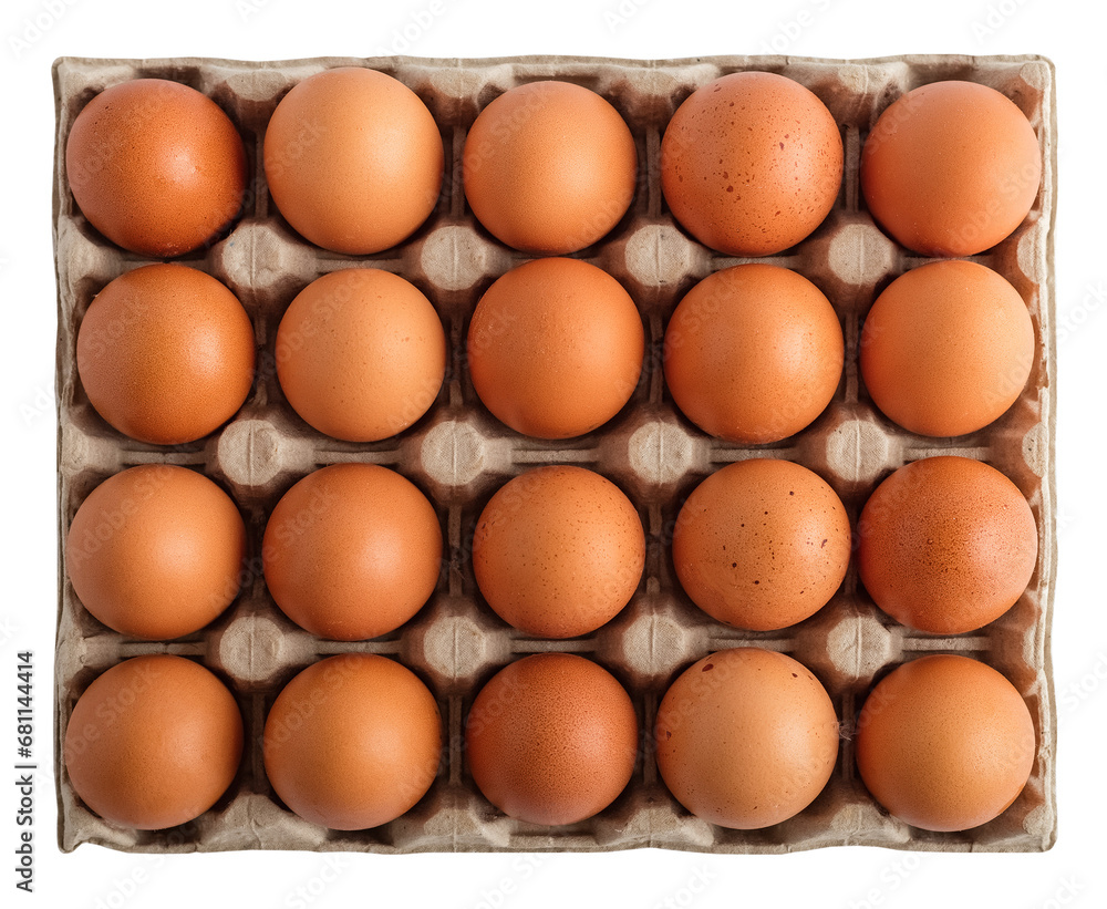 Set of brown eggs on a transparent background. Top view. Isolated object Set of brown eggs on a transparent background. Top view. Isolated object