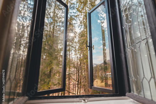 An Open Window with Breathtaking Views of the Peles Castle Sinaia