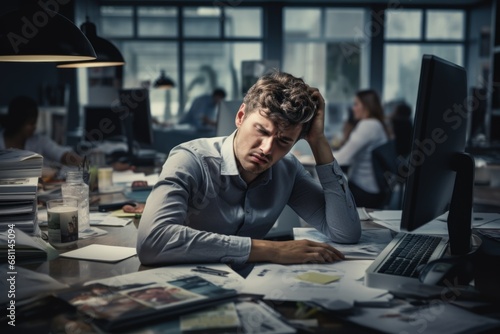 An overwhelmed employee in the office