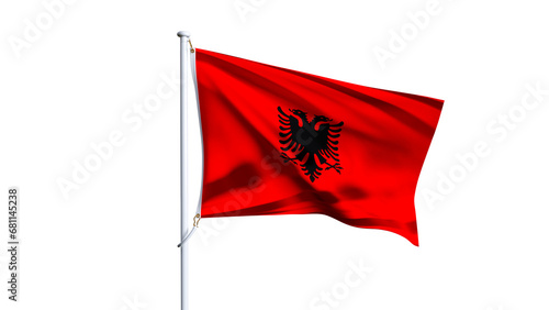 3D render of albania flag isolated on white background, waving flag of albania photo
