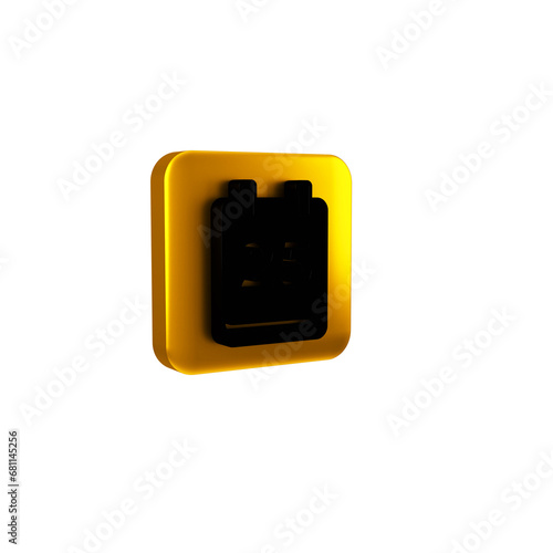 Black Christmas day calendar icon isolated on transparent background. Event reminder symbol. Merry Christmas and Happy New Year. Yellow square button.