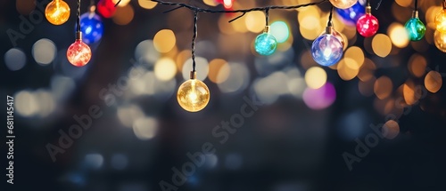 abstract background with colorful string lights and blur effect - copy space