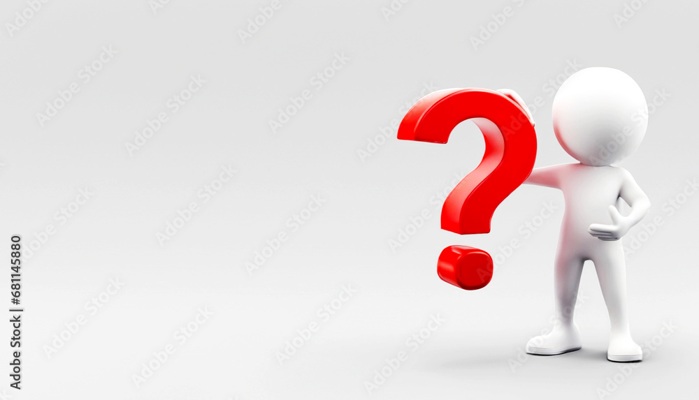 3d person with red question mark on white background 3d person with red question mark on white background