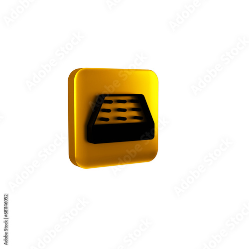 Black Mattress icon isolated on transparent background. Padded comfortable sleeping bed mattress. Yellow square button.