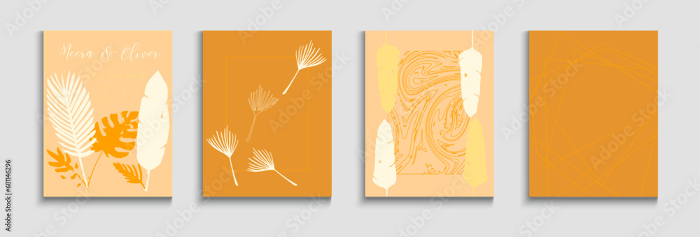 Abstract Trendy Vector Banners Set. Noble Monstera Leaves Magazine