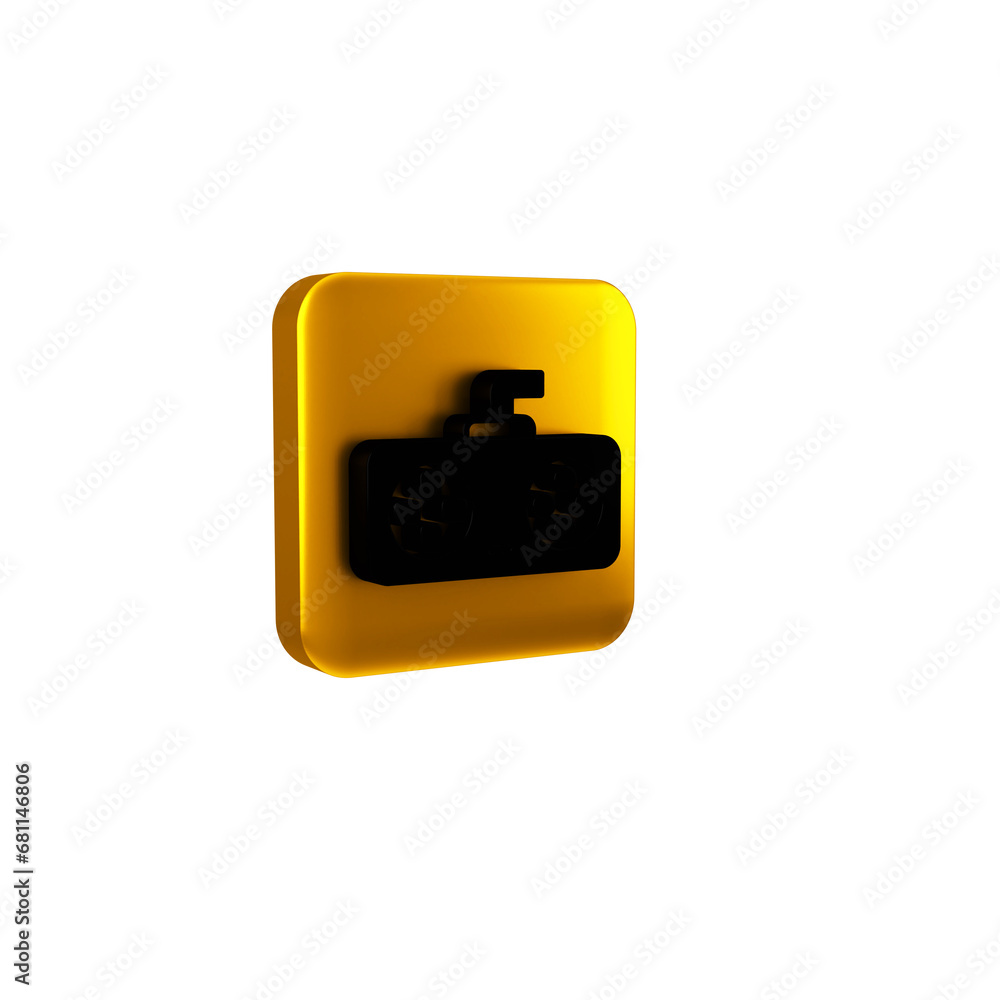 Black Game controller or joystick for game console icon isolated on transparent background. Yellow square button. Black Game controller or joystick for game console icon isolated on transparent background. Yellow square button.