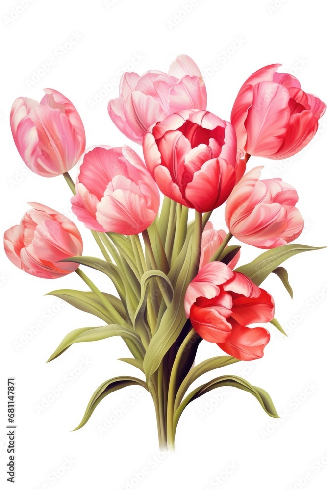 Fototapeta premium A bouquet of pink tulips on a white background