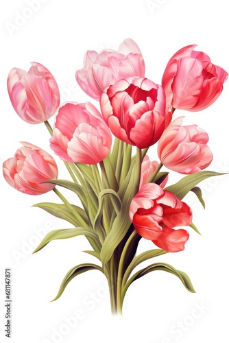 A bouquet of pink tulips on a white background