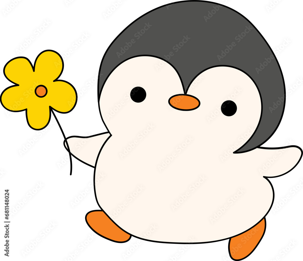 Obraz premium Penguin hold flower illustration