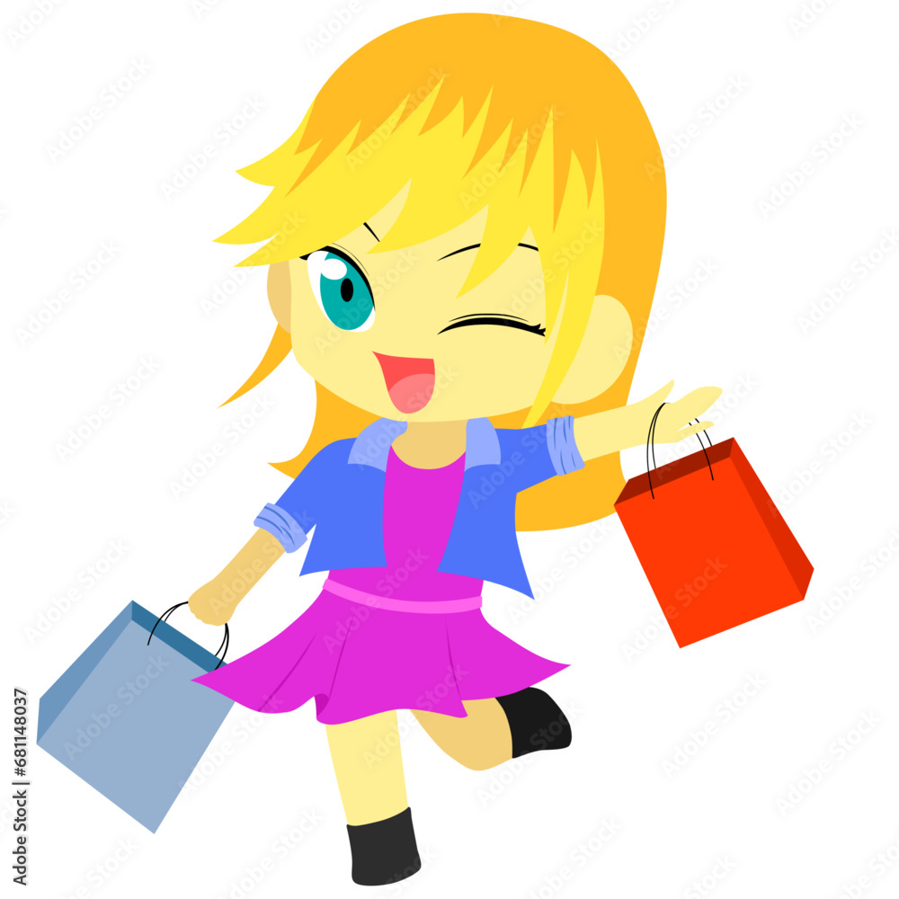 shopping girls illustration	
