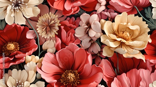 Seamless Abstract Floral Tileable Texture: Nature-inspired Vector Background with Blossoming Flowers and Leafy Patterns