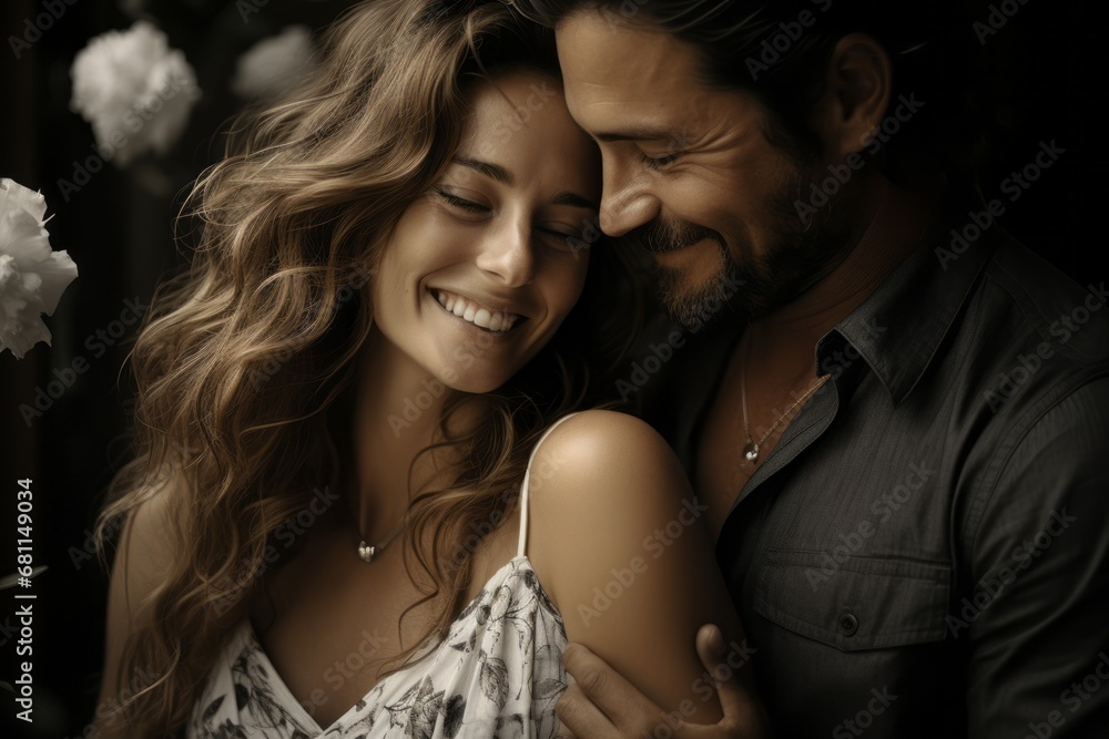A loving couple sharing a tender moment, their smiles reflecting deep affection A loving couple sharing a tender moment, their smiles reflecting deep affection