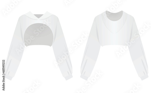 Woman white crop hoodie. vector illustration