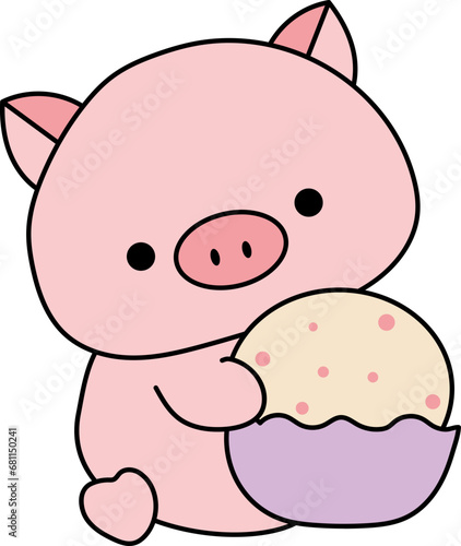 Piglet eat bread illustration