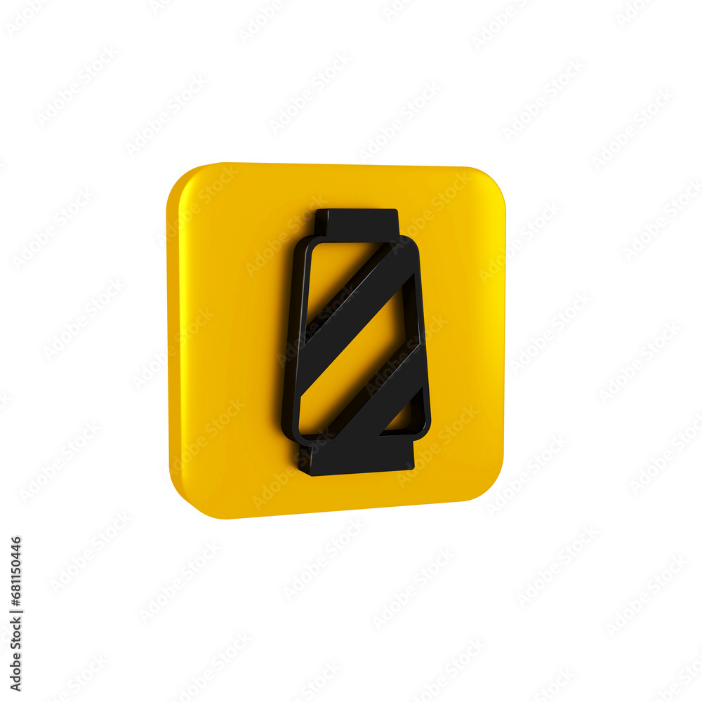 Black Sewing thread on spool icon isolated on transparent background. Yarn spool. Thread bobbin. Yellow square button. Black Sewing thread on spool icon isolated on transparent background. Yarn spool. Thread bobbin. Yellow square button.