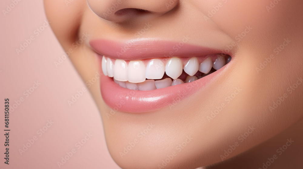 Gleaming white teeth in a graceful smile, showcasing dental health and the results of good oral hygiene practices. Gleaming white teeth in a graceful smile, showcasing dental health and the results of good oral hygiene practices.