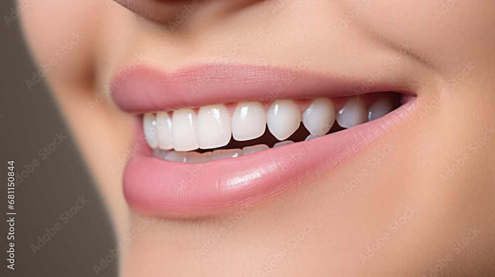 Obraz premium Close-up of a radiant smile with immaculate teeth, emphasizing the importance of oral care and dental hygiene.