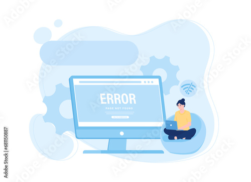 women no internet network with laptop concept flat illustration