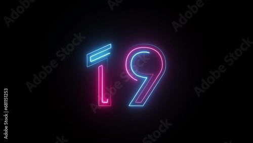 Neon number 19 with alpha channel, neon numbers, number nineteen photo