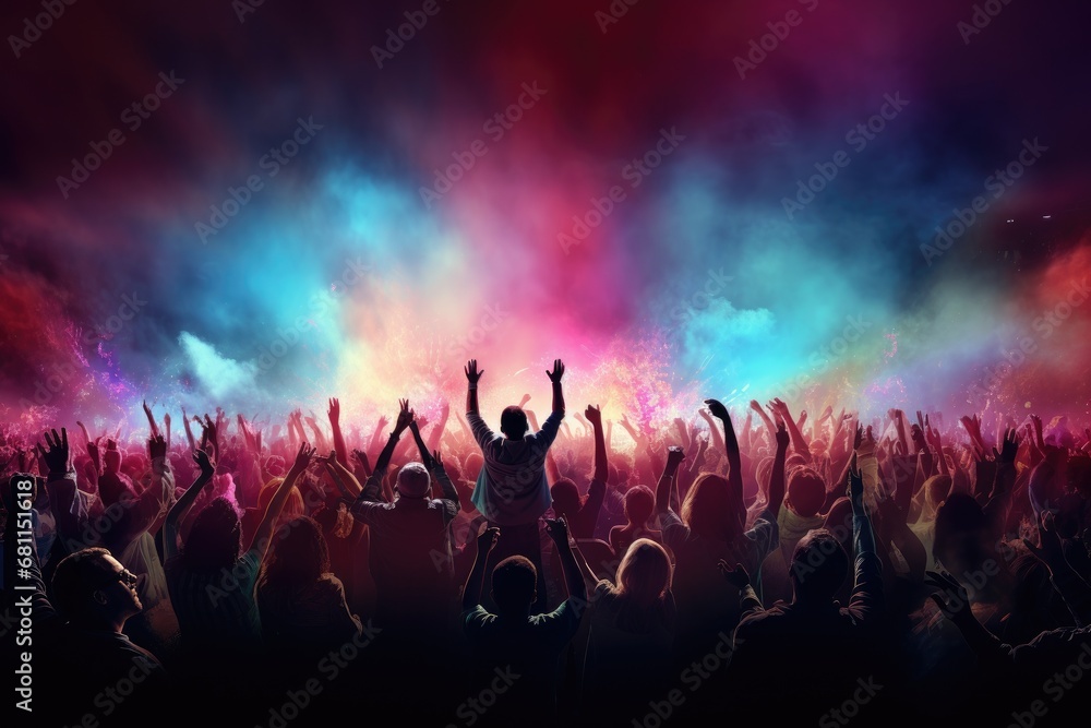 an image representing concert people with their hands raised Generative AI