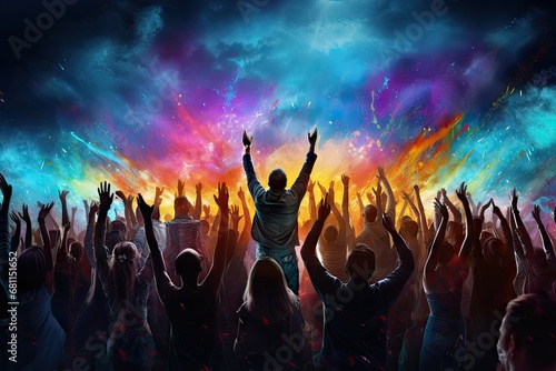 an image representing concert people with their hands raised Generative AI