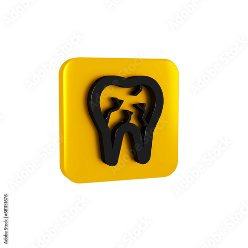 Fototapeta Naklejka Na Ścianę i Meble -  Black Broken tooth icon isolated on transparent background. Dental problem icon. Dental care symbol. Yellow square button.