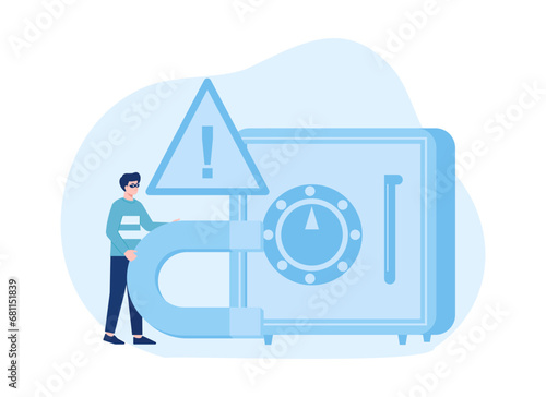 thieves try to break into the safe concept flat illustration