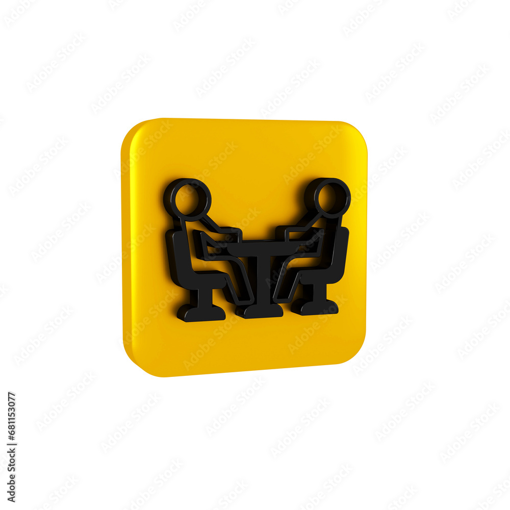 Black Meeting icon isolated on transparent background. Business team meeting, discussion concept, analysis, content strategy. Presentation conference. Yellow square button. Black Meeting icon isolated on transparent background. Business team meeting, discussion concept, analysis, content strategy. Presentation conference. Yellow square button.