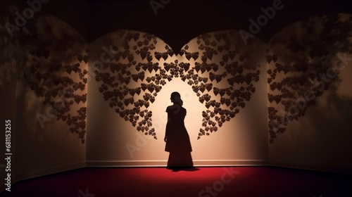 A captivating display of heart-shaped shadow patterns projected onto a wall, adding a touch of mystery.