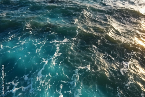 Waves on the ocean near the shoreline with rocks