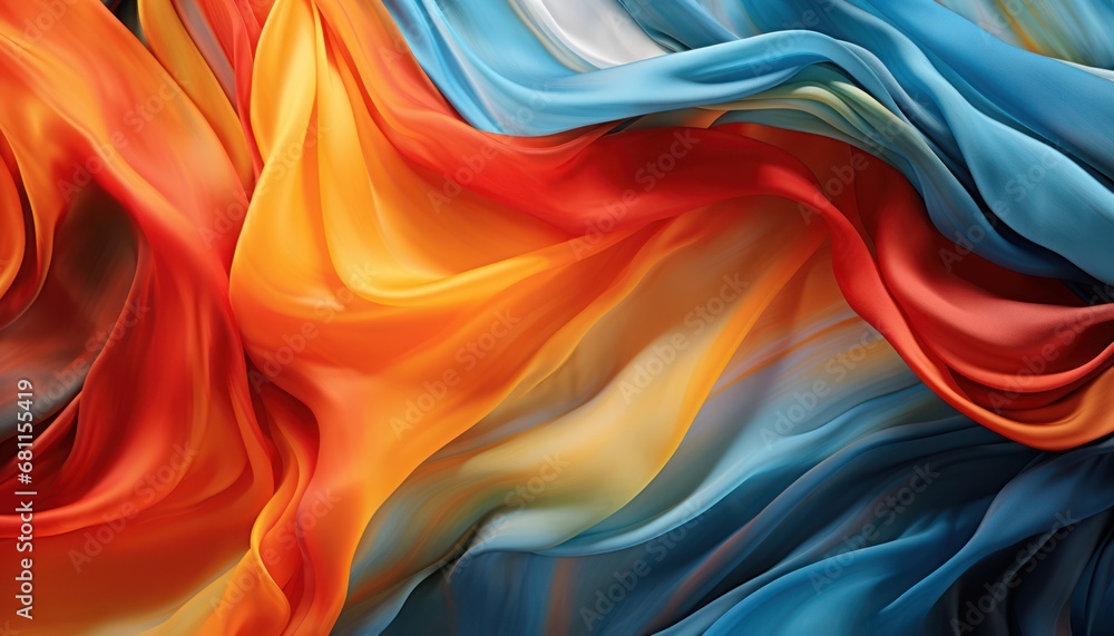 Abstract Expression: Harmonious Waves of Blue, Orange, and Yellow Abstract Expression: Harmonious Waves of Blue, Orange, and Yellow