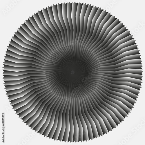 Vector abstract monochrome pattern in the form of wavy lines arranged in a circle on a gray background