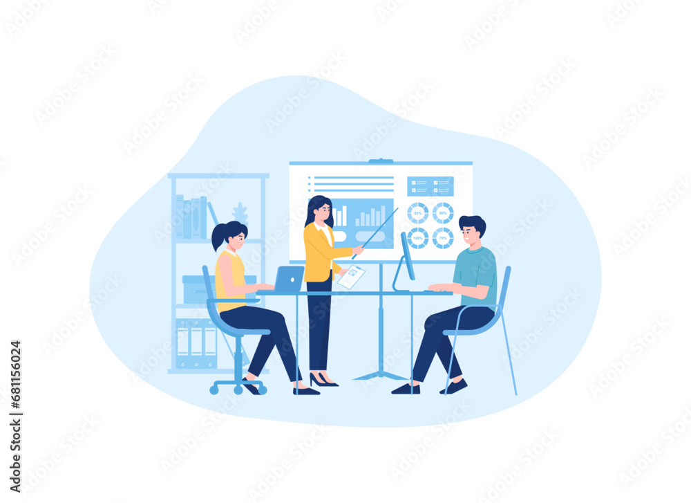 people are discussing in the company concept flat illustration people are discussing in the company concept flat illustration