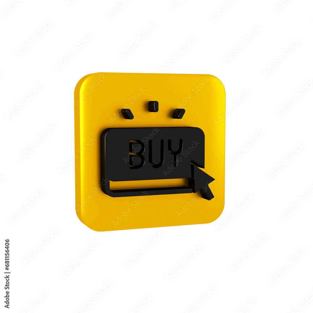 Black Buy button icon isolated on transparent background. Yellow square button. Black Buy button icon isolated on transparent background. Yellow square button.