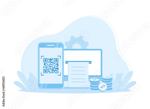 scan to make a transaction or payment concept flat illustration