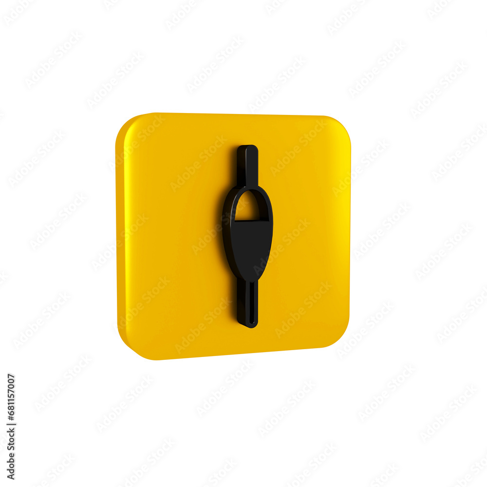 Black Fishing float icon isolated on transparent background. Fishing tackle. Yellow square button. Black Fishing float icon isolated on transparent background. Fishing tackle. Yellow square button.