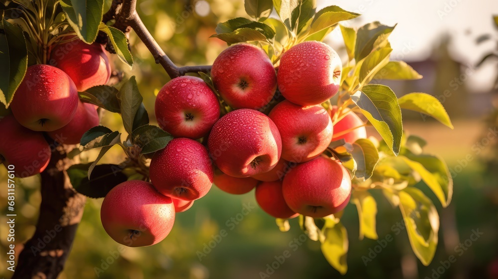 Bunch of apples hanging on a tree