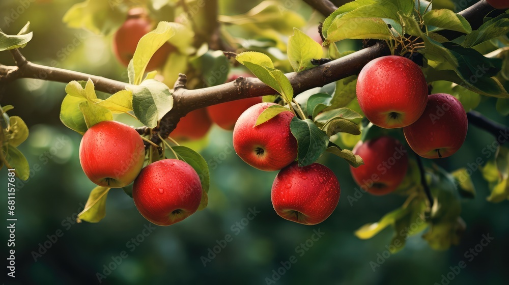 Obraz premium Bunch of apples hanging on a tree