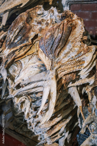 vertical of dry fish food fresh in food market stand 