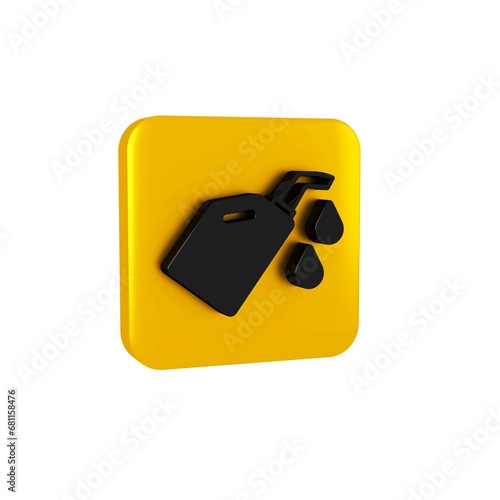 Black Canister for motor machine oil icon isolated on transparent background. Oil gallon. Oil change service and repair. Yellow square button.