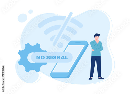 a man lost signal on his cell phone  concept flat illustration