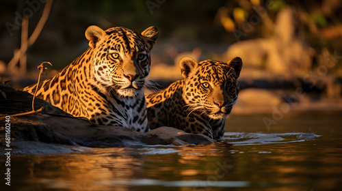 A liguar, a striking mixture of a male lion and a female jaguar, with an expansive grassland as the background, during a bright, sunny afternoon photo