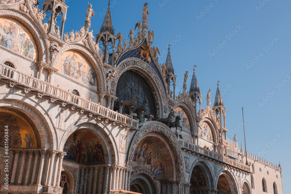 Beautiful Saint Marks Basilica building in Venice, Italy. Capture the essence of this stunning city with this captivating image. St. Marks Basilica