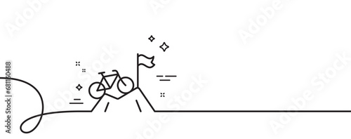 Mountain bike line icon. Continuous one line with curl. Outdoor bicycle transport sign. Sport activity symbol. Mountain bike single outline ribbon. Loop curve pattern. Vector
