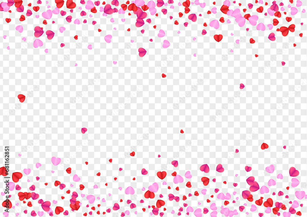 Red Confetti Background Transparent Vector. Amour Frame Heart. Fond Party Backdrop. Violet Heart Isolated Illustration. Tender Present Pattern.